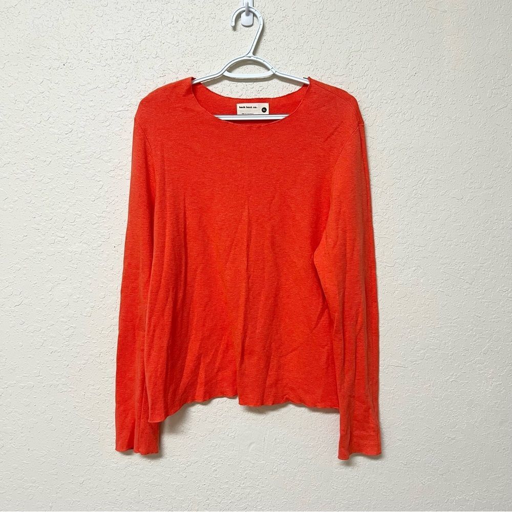 Back Beat Co Organic Cotton Waffle Knit Pullover Henley Womens Size XL Orange
